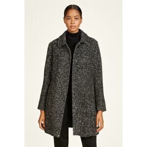 London Fog Women’s Wool Blend Coat Black White Tweed Vintage Size Large